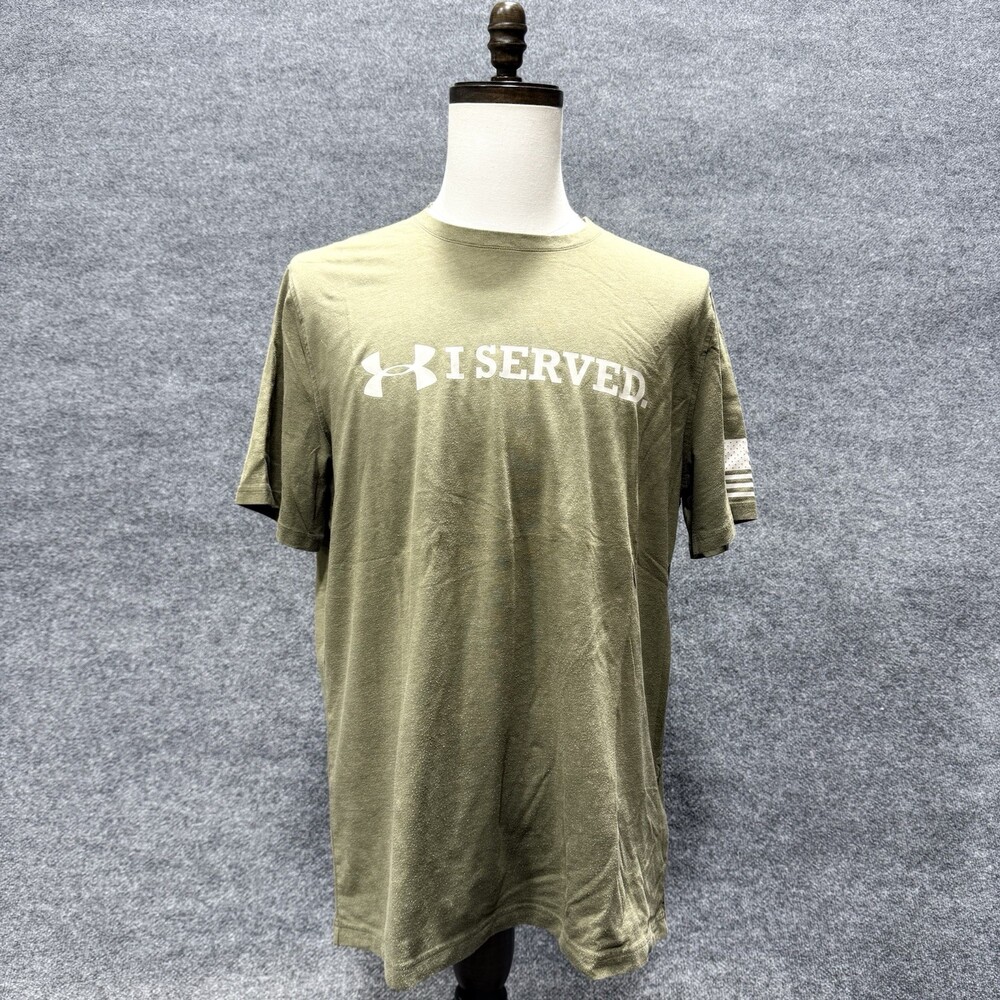Under Armour I Served Military Veteran Tee Mens Large Green HeatGear USA Flag